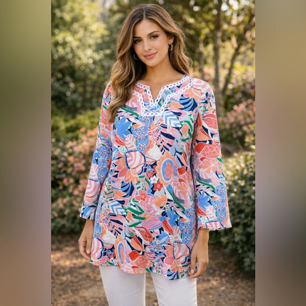 Talbots Floral Cotton Tunic Top – Size XL